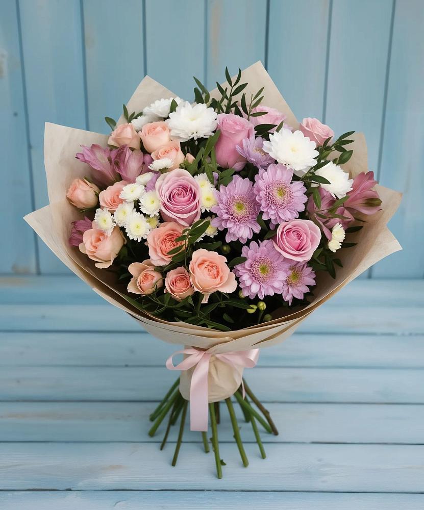 Букет цветов из: Хризантемы, Розы и Альстромерии в Первомайском Кировской области
